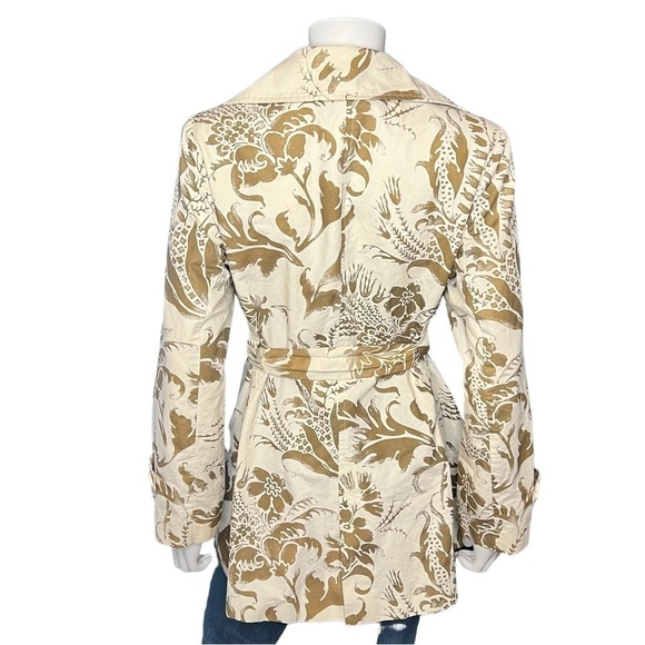 CAbi Floral Brown Cream Trench Coat Jacket Belted Button Front Lightweight M - Picture 8 of 12